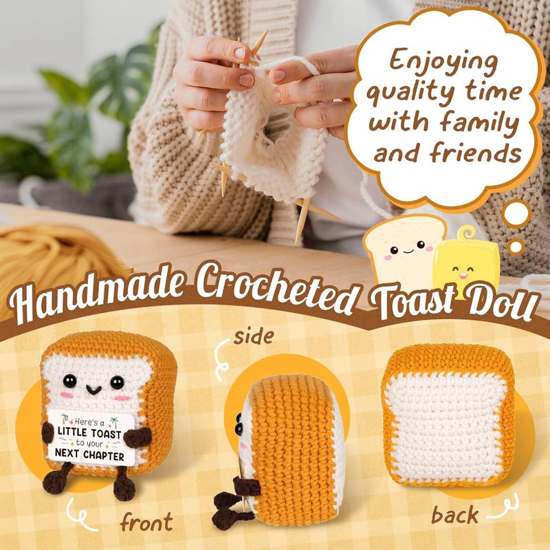Glydein Funny Retirement Gifts for Women Men - Mini Positive Handmade Crochet Toast with Retirement Card“Next Chapter”, Cute Retired Present Desk Decor Keepsake for Coworker Teacher Boss Mom Dad - Image 4